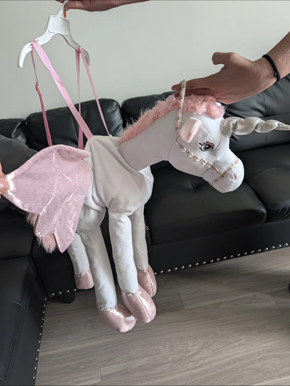 Pink Plush Unicorn Ride-On Costume Backpack for Kids